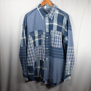 Lauren Ralph Lauren Patchwork Linen Blend Long Sleeve Blue Women's Shirt